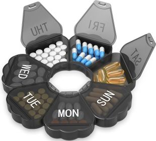 Enlarged Weekly Pill Organizer 7 Day, Daily Pill Box with Never Faded Etched 3D Date Labels, Travel Pill Case with Large Compartment for Medicati