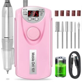 Professional Nail Drill, 35000 RPM Electric Mobile Drill For Acrylic Nails, Rechargeable Electric Nail File Machine Kit For Home Use, Salon Quali (Option: Pink)