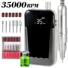 Professional Electric Nail Drill, 45000 RPM Cordless Rechargeable E-File Machine, With 12 Bits, Sanding Bands, LCD Display For Acrylic Gel Nails (Option: BLACK)