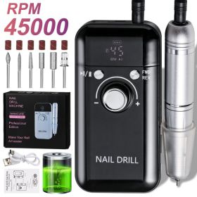 Electric Nail Drill Professional 45000RPM - Rechargeable Nail Drill Kit Portable Electric Nail File With Complete Bits For Acrylic Nails Gel Poli (Option: BLACK)