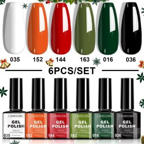LIMEGIRL 6pcs Gel Polish Set 6 Vibrant Colors UV Gel NailPolish Red Blue Green Hema TMPTA TPO 3-free AllSeasons NailGel for Christmas Gift Women (Color: HC025-12)