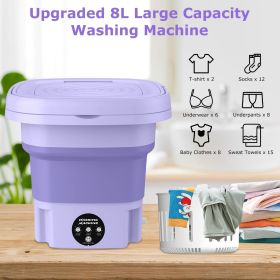 8L Foldable Mini Washing Machine,Portable Compact Washer with 3 Adjustable Modes,Semi-Dehydration,Detachable Drain Basket for Socks,Underwear (Color: Purple)