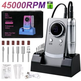 Electric Nail Drill Professional - 45000RPM Rechargeable Nail File With Bits & Base For Acrylic Gel Nails, Professional Nail Drill Manicure Pedic (Option: Gray)