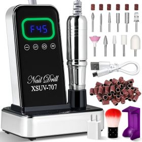 Cordless Nail Drill 45000 RPM, Rechargeable Electric Nail File Kit For Acrylic Gel Polishing Removing, Nail Drill Kit With Bits & Base, Portable (Option: BLACK)