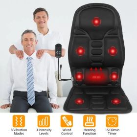 Back Massager Cushion Electric Massage Car Seat Cushion Chair Pad w/ Heating Function 8 Vibration Modes 3 Intensity Levels (Option: as picture)